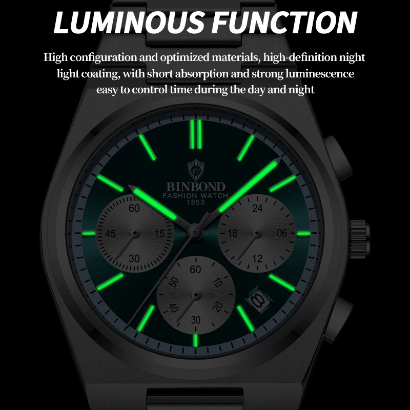 BINBOND Top Brand Men\'s Fashion Business Chronograph Watch Luminous 30 M Waterproof Multi Functional Men Watch Relogio Masculino