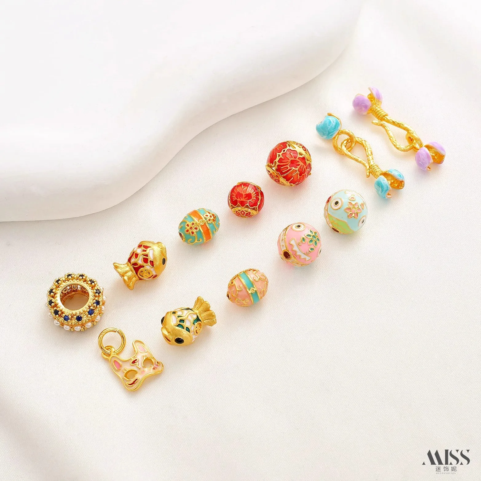 Chinese Style Cloisonne Enamel Koi Fish Bead Bud Clasp For DIY Bracelet Necklace Jewelry Findings