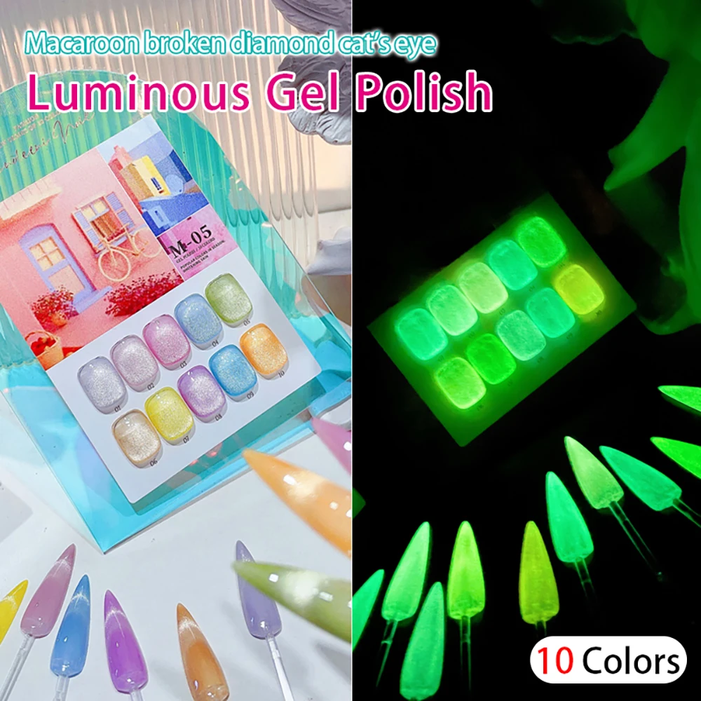 Vendeeni 10 Colors/Set Luminous Broken Diamond Cat Eye Gel Nail Polish Flash Magnetic UV LED Cat Eye Gel Varnish With Display