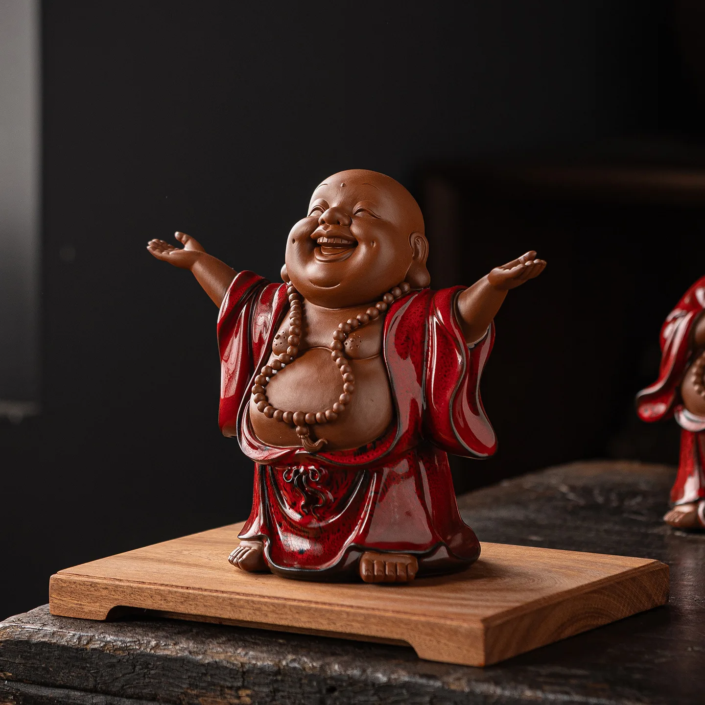HYS Chinese Zen Maitreya Buddha Ornament Ceramic Laughing Buddha Living Room Entrance Ornament Housewarming Opening