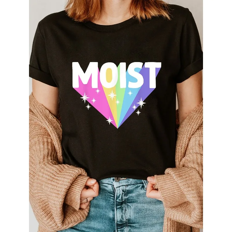 

Wet Printed Round Neck T-shirt for Spring and Summer Casual Short Sleeved T-shirt for Casual Fashion Harajuku Women's Clothing