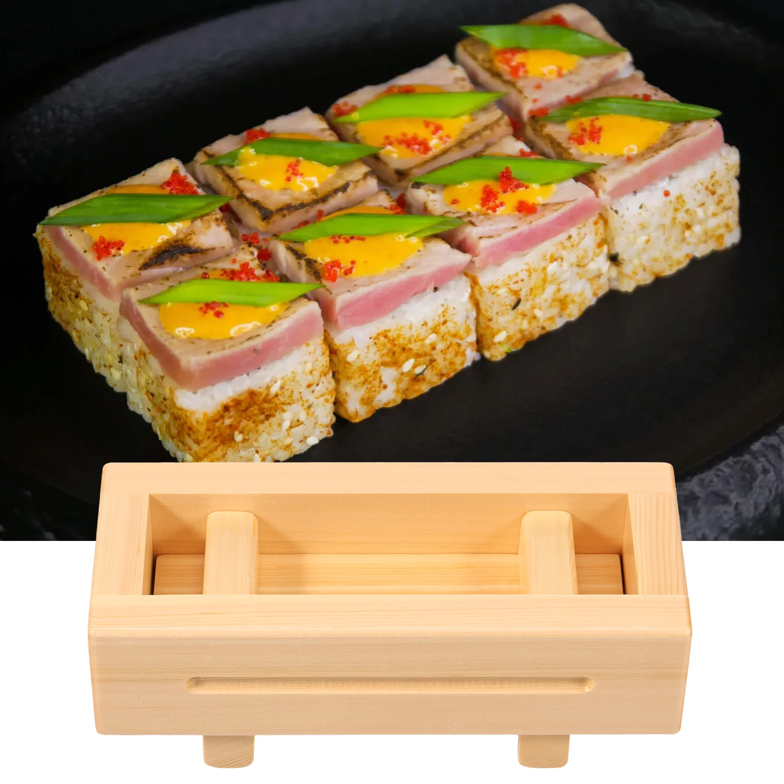 Molde de prensa de Sushi de madera con ranura/sin diseño de ranura, caja de molde Rectangular Oshizushi, molde de rollo de arroz para Sushi de cocina, molde Bento