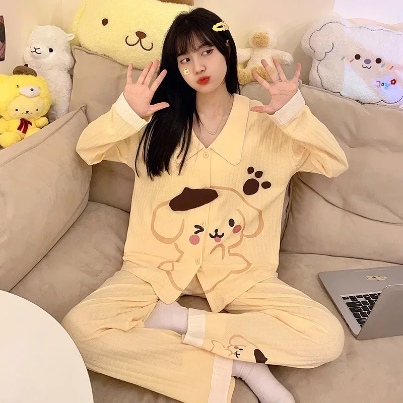 Sanrio My Melody Home Pyjama Dames Lente Herfst En Winter Lange Mouwen Kuromi Pochacco Schattige Meisjes Dunne Koreaanse Thuis Pyjama