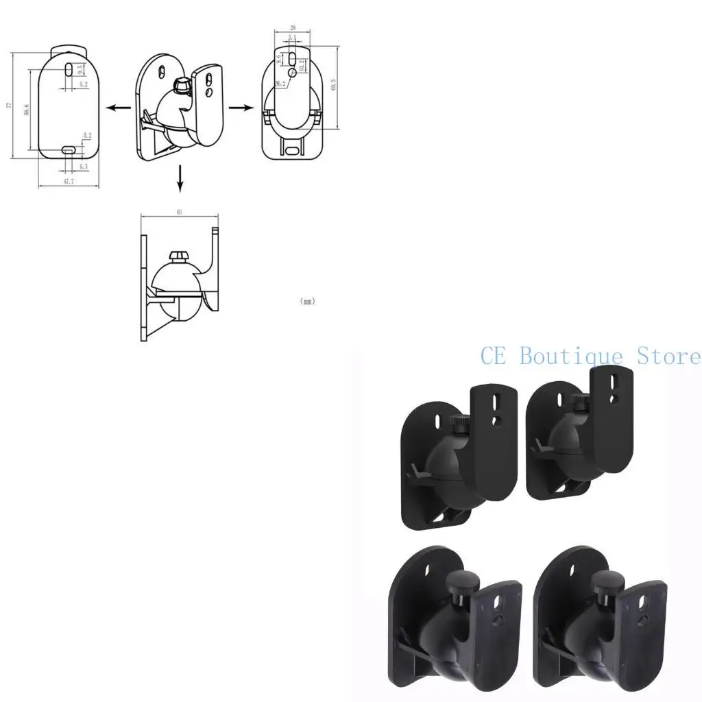 

652F Portable Speaker Wall Mount Brackets 180 Degree Rotation for Surround Sound