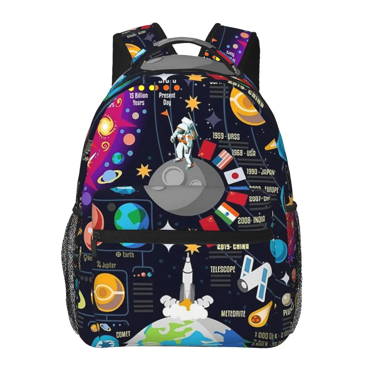 Space Universe Infographics Big Bang Backpacks Boys Girls Bookbag Children School Bags Cartoon Travel Rucksack Shoulder Bag