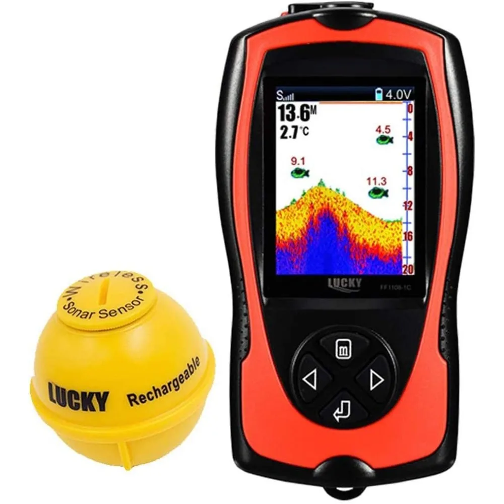 

Portable Fish Finder Transducer Sonar Sensor 147 Feet Water Depth Finder LCD Screen Echo Sounder Fishfinder