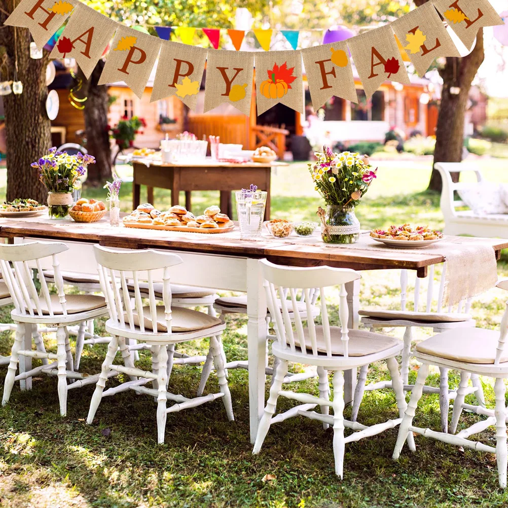 

Maple Leaf Linen Banner Swallowtail Design Fall Party Decoration Thanksgiving Day Outdoor Indoor Decor Rustic Theme Event