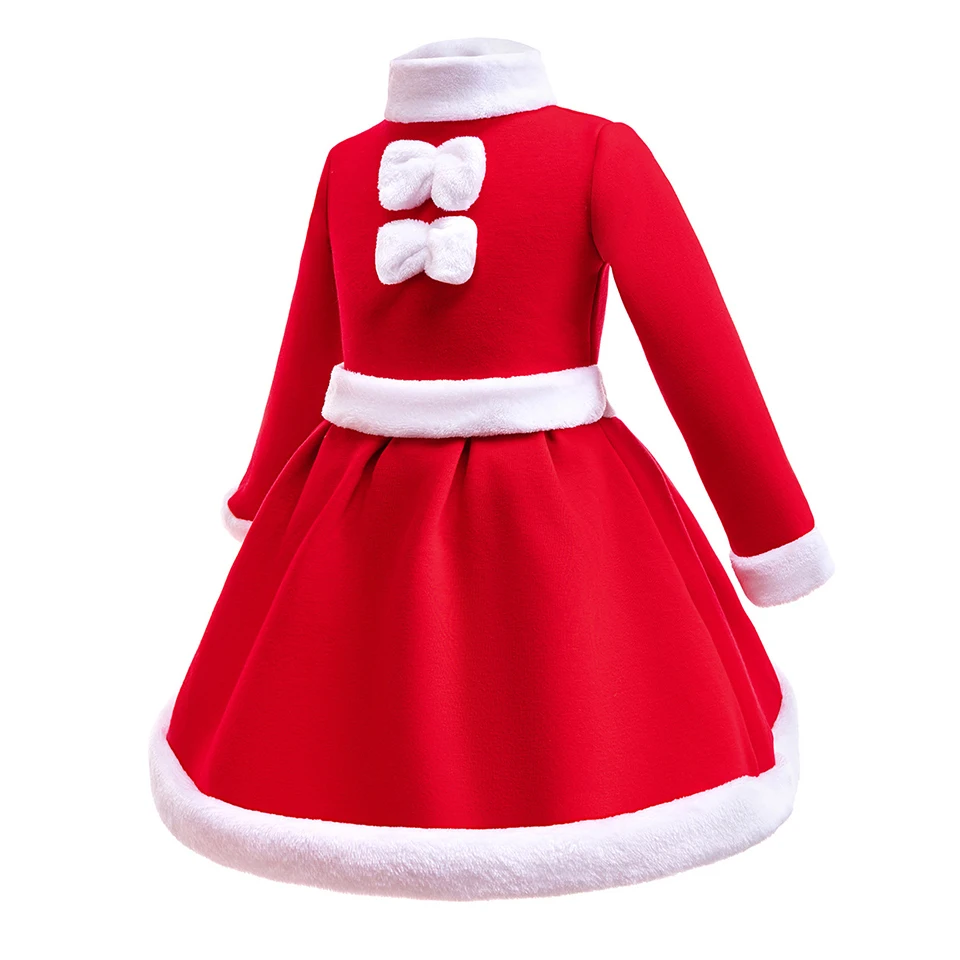 Meninas inverno velo quente vestido de natal + chapéu 2-8years crianças natal role play papai noel maquiagem bola elegante festa traje