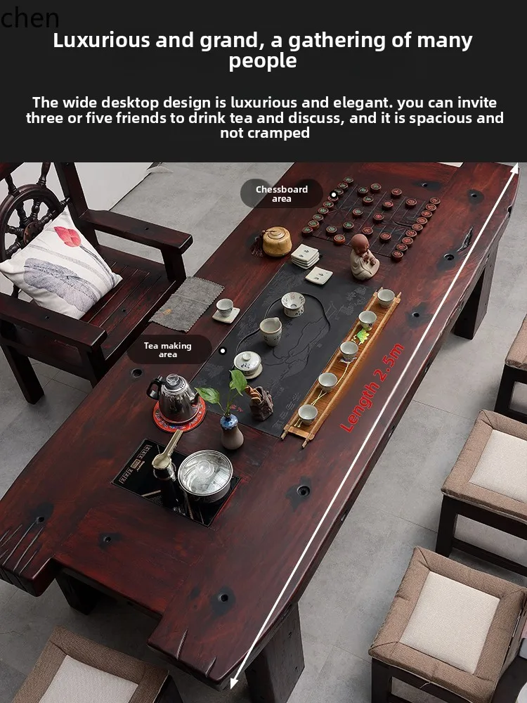 HT Tea Table and Chair Set Solid Wood New Chinese Style  Tea Set Integrated Office Tea Brewing Table