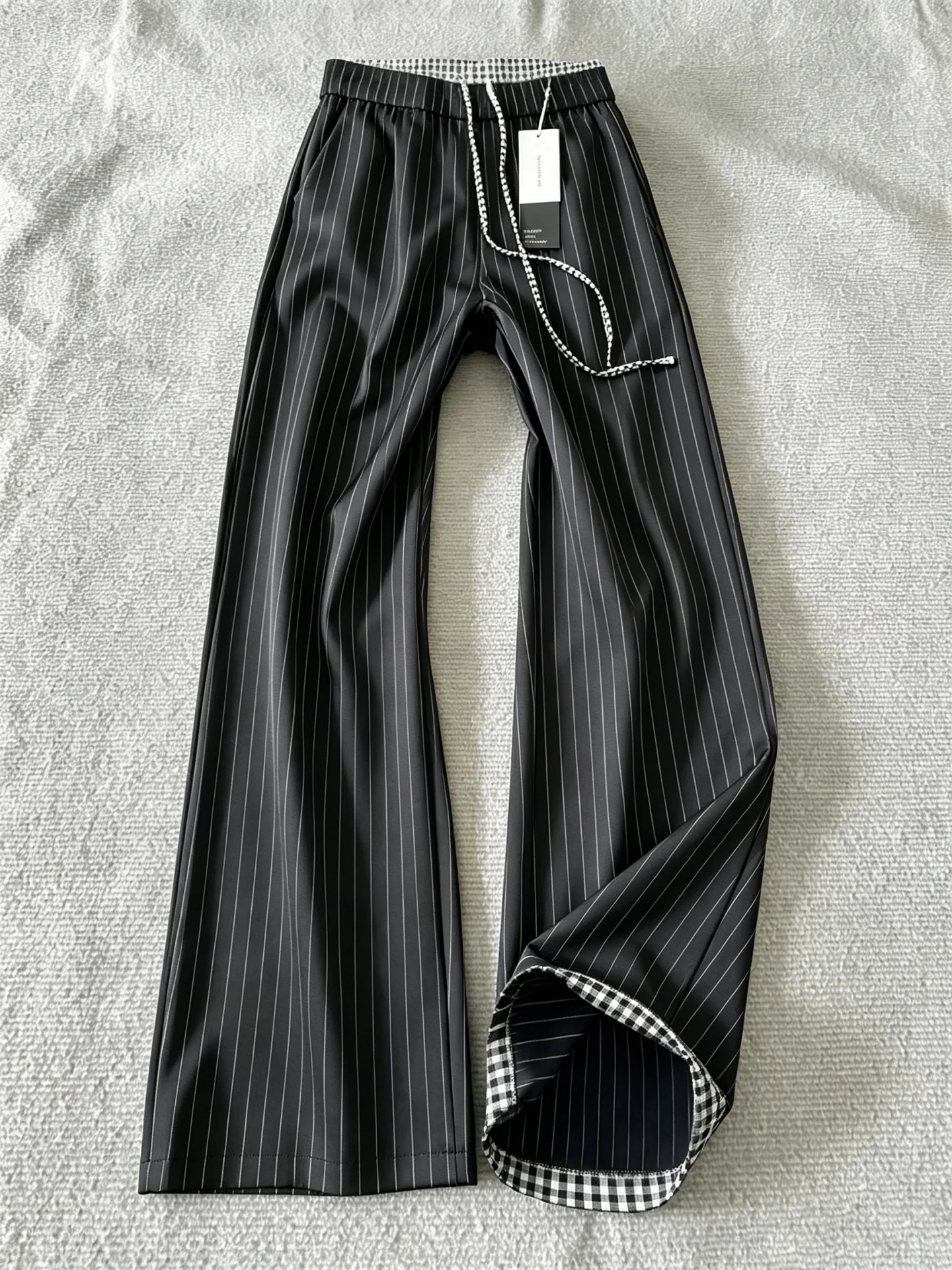Black Stripe Pattern Ice Silk Quick Dry Thin Straight Leg Pants Men's Summer High Waist Casual Trousers Breathable Durable