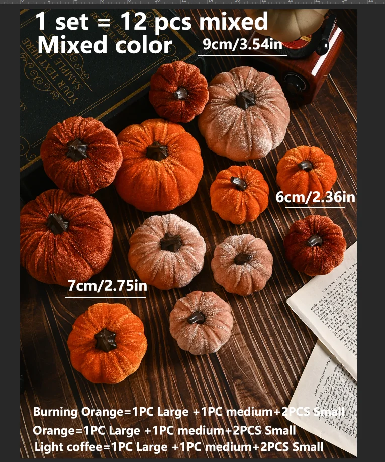 12 Stück pro Packung Künstliche Blumen aus Seide, Kürbisse für Heimdekoration, Tischdekoration, Hochzeit, Weihnachtsbaum, Halloween, DIY Geschenkbox, Scrapbook-Bastelzubehör – Detail 7