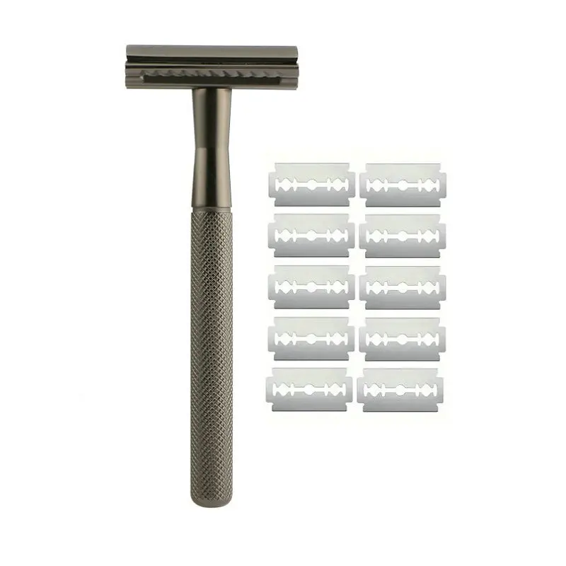 Double Edge Safety Razor for Men & Women, Metal Razor with 10 Platinum Coated Safety Razor Blades, Eco-Friendly Razor