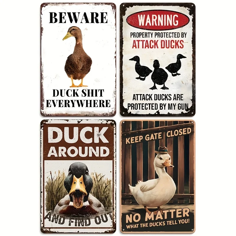 4pcs Fun Duck Metal Sign Set - 