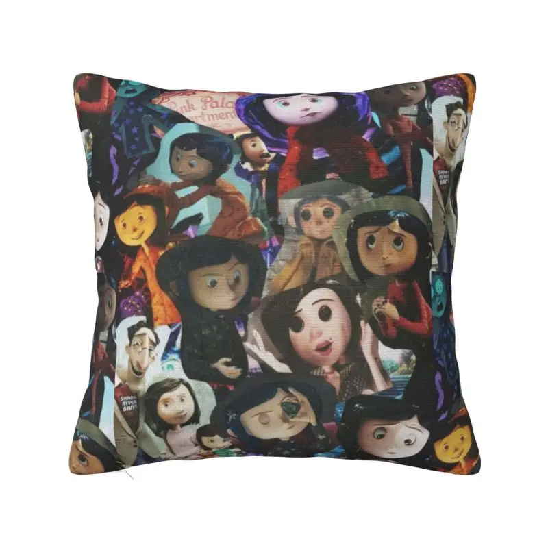 

Halloween Horror Film Coraline Collage Throw Pillow Case 45*45cm for Sofa Cushion Cover Square Polyester Pillowcase