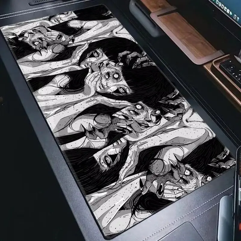VIKAMA Dark Horror Manga Creepy Girl Waterproof Mouse Pad Non Slip Japanese Anime Gaming Desk Mat Laptop Table Cover