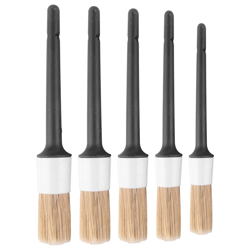 

Natural Boar Hair Detail Brush (Set Of 5),Premium Detail Brushes For Engines, Wheels, Interior, Leather, Trim,Air Vents, Emblems