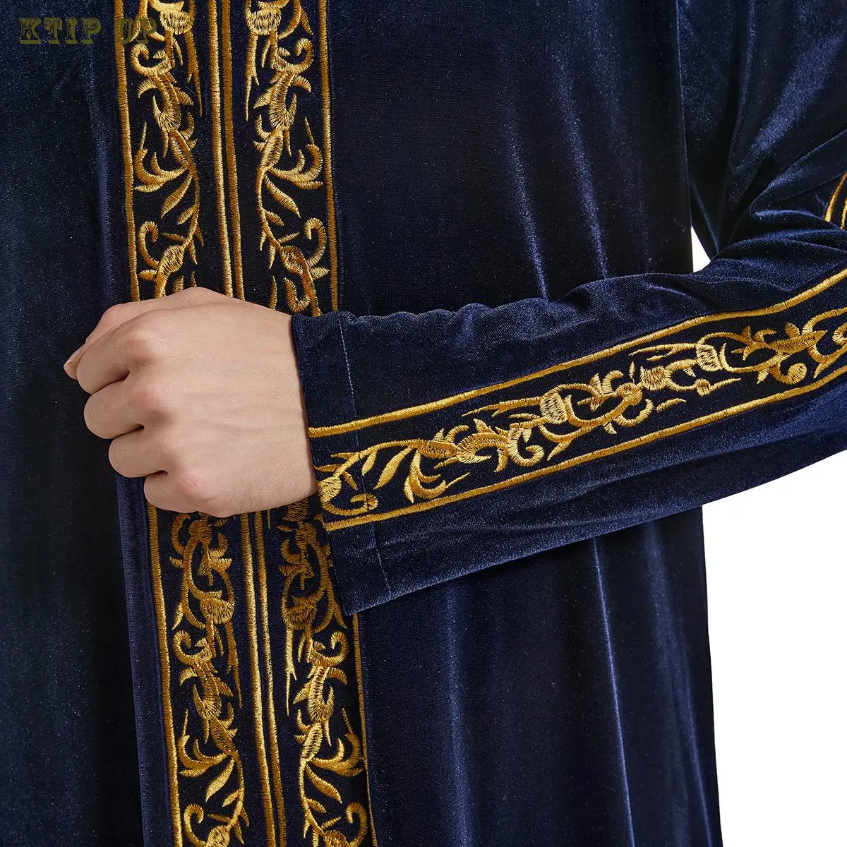 Ethnic Shirt Muslim Men\'s Jubba Thobe Kaftan Prayer Dress Qatar Pakistan Djellaba Islam Cloth Arabic Male gold velvet Long Robe