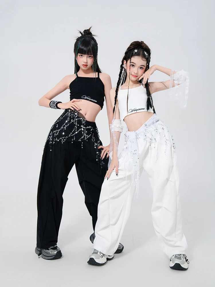 2025 เด็กHip Hop Danceเครื่องแต่งกายสําหรับสาวเสื้อกั๊กกางเกงหลวมStreet Danceเสื้อผ้าแฟชั่นแสดงแจ๊สเต้นรําชุดDQS19714