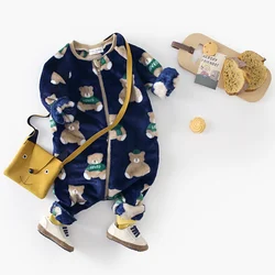 Sanlutoz Warm Winter Baby Rompers Clothing Cozy Korean Cute Bear Toddler Jumpsuits Fleece Thickened Long Sleeve Zipper