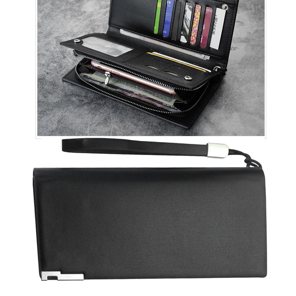 

PU Men Wallet Large Capacity Zippered Multi Card Slots Purse for Credit Cards Cash Photos Business Trip Gift Coffee