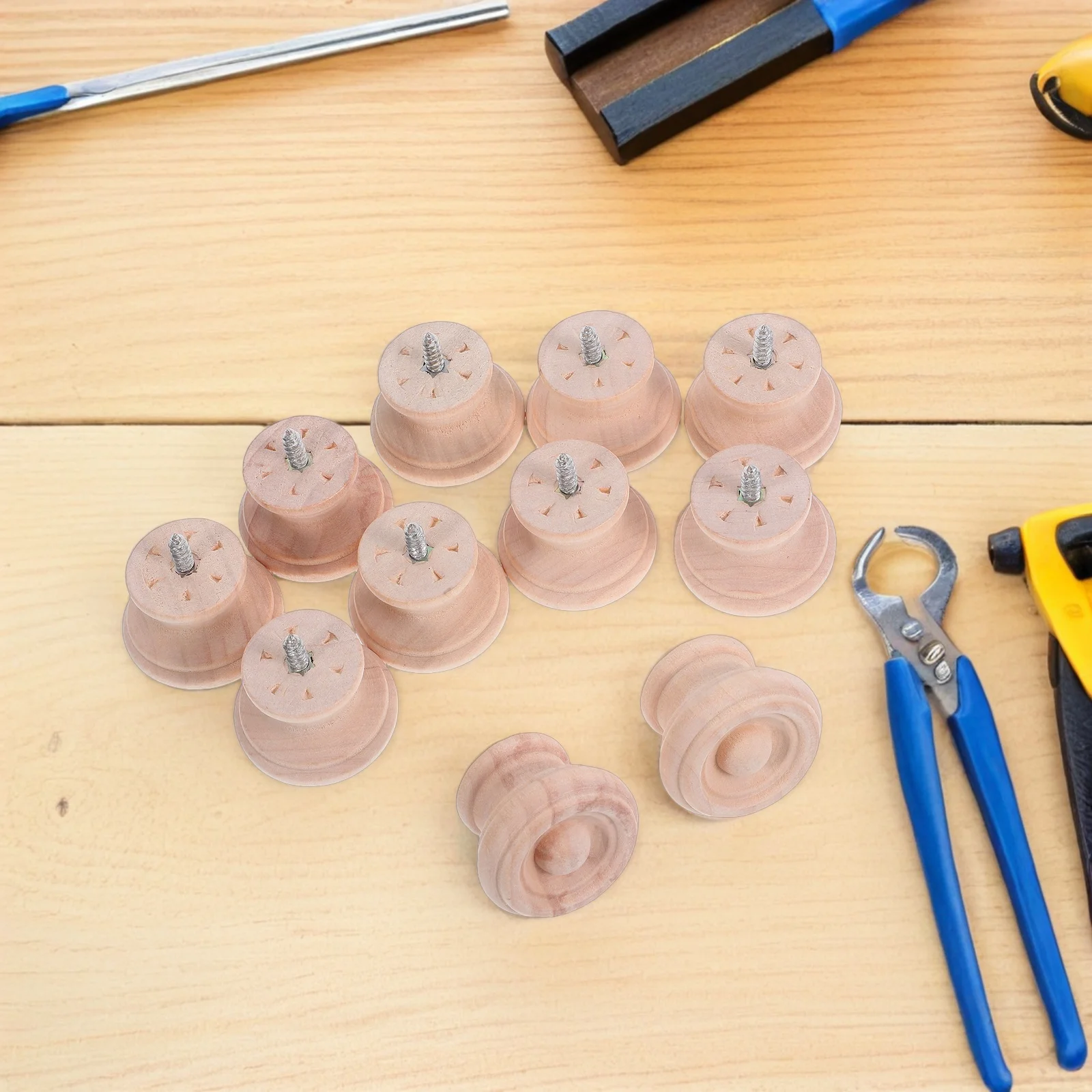 

10 Pcs Solid Wood Handle Cabinet Hardware Dresser Knobs Punching Iron niture