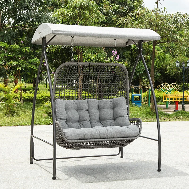 

ZYA outdoor double swing hanging chair courtyard balcony indoor recliner three-person wrought iron swing rattan chair