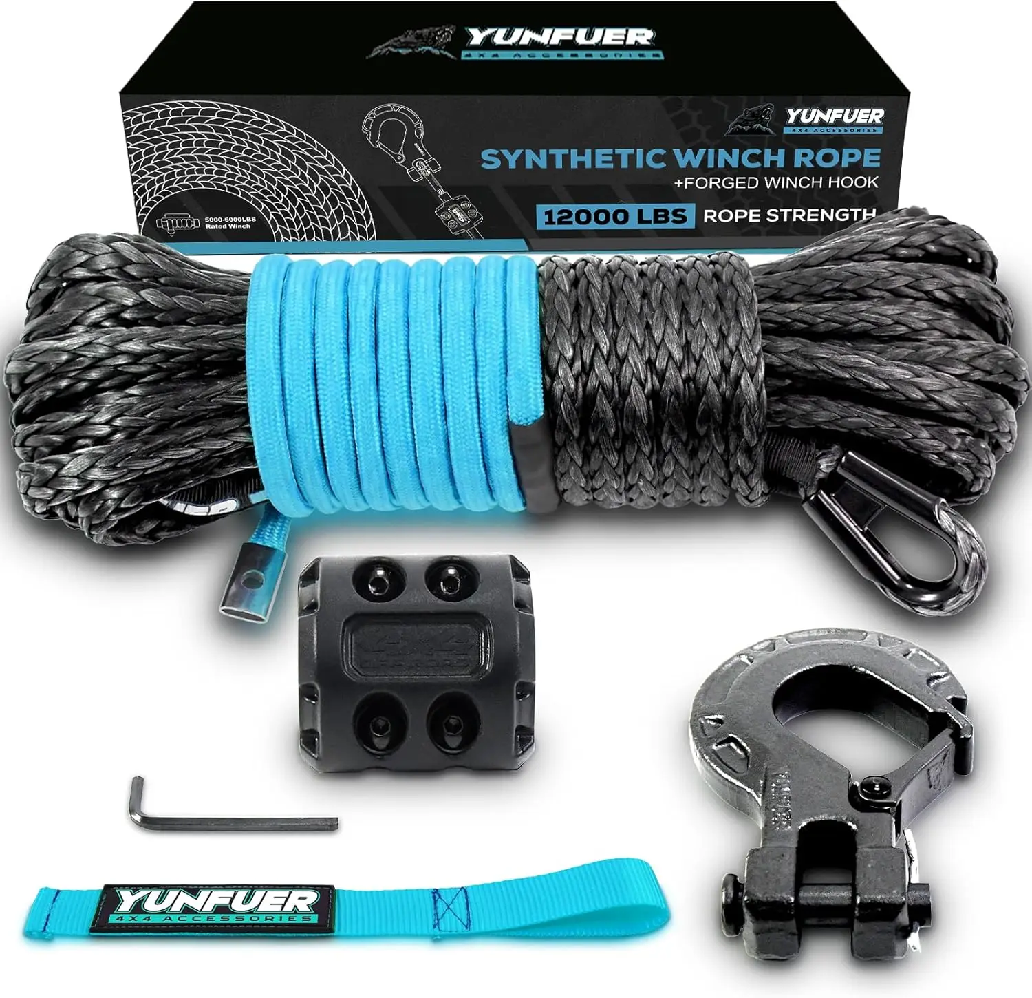 

5/16" x 50ft Synthetic Winch Rope Kit, 12000LBS Capacity with Protective Sleeve & Hook for ATV UTV (Gray)