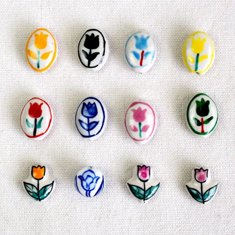 

20pcs/lot DIY Mix Jewelry Accessories Double Sided Patten Colored tulip ceramic hand-painted beads For Charms Phone Pendant