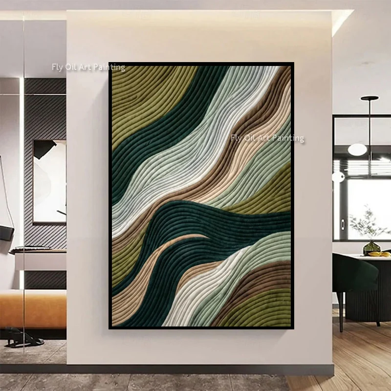 

Simple Popular Design Black Brown Abstract Canvas Thick Oil Painting New Home Wall Art Decor Items Green Knife Thick Artwork