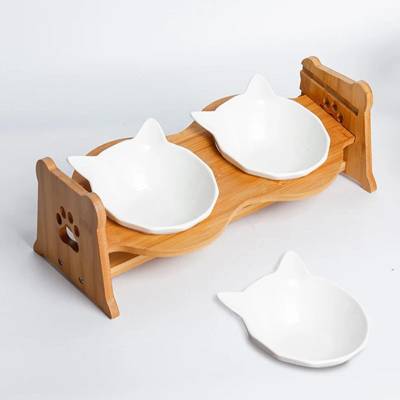 Cat Bowl Cat Food Bowl Ceramic Double Bowl Anti-knock Dog Food Bowl Protection Cervical Oblique Large Capacity Dog Bowl Meow Sup