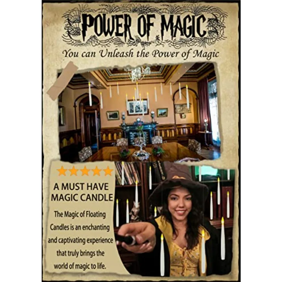 Flickering Warm Light Flameless Floating LED Candle with Wand Remote Battery Operated Window Taper Candle Set for Theme Party B