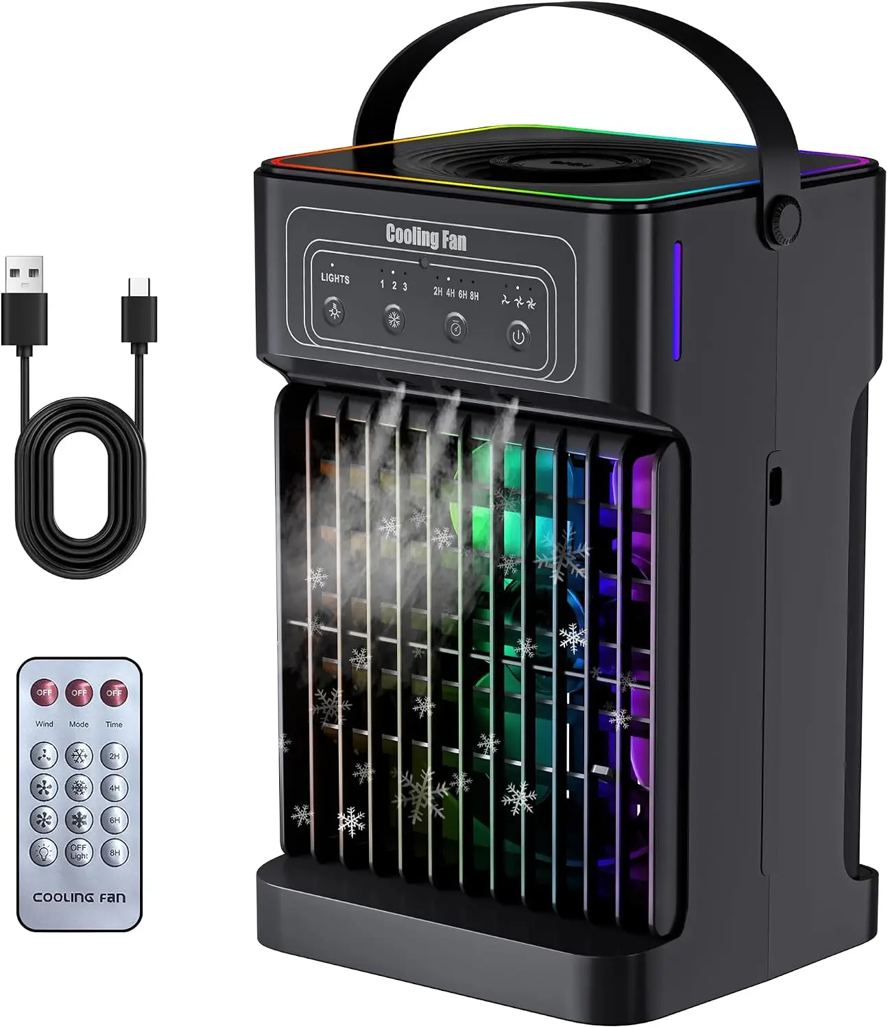 

2026 Upgraded 4-in-1 Portable Air Conditioner, 1100ml Evaporative Cooler with Remote, 7 Color Night Light, Quiet AC Unit for Bedroom, Office, Camping, Car, RV