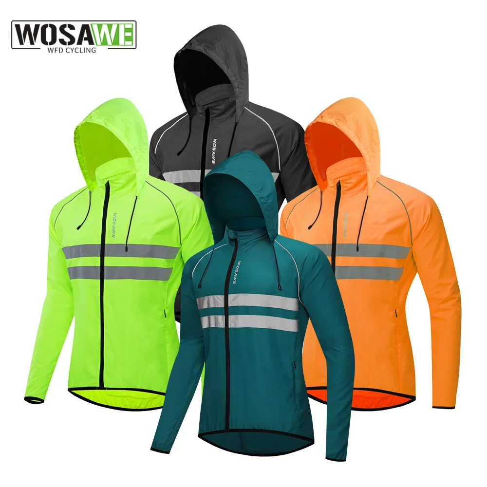 WOSAWE Windproof Cycling Jackets Hooded Waterproof Long Sleeve Windbreaker Jerseys Reflective Vest Bicycle Clothing Men\'s jacket