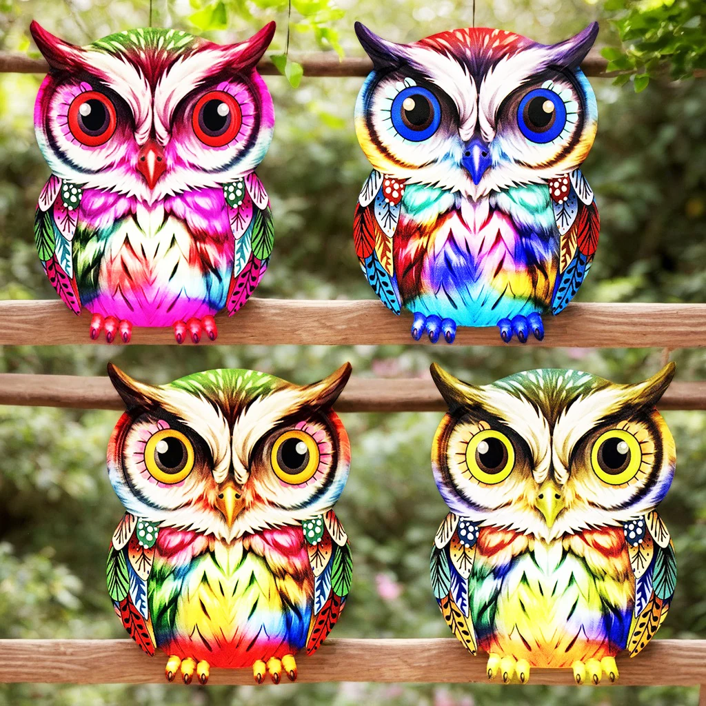 

Eye-catching Metal Art Owl Wall Decor Colorful Iron Art Owl Sculptures Owl Hanging Ornament for Outdoor Home Yard Garden Fence