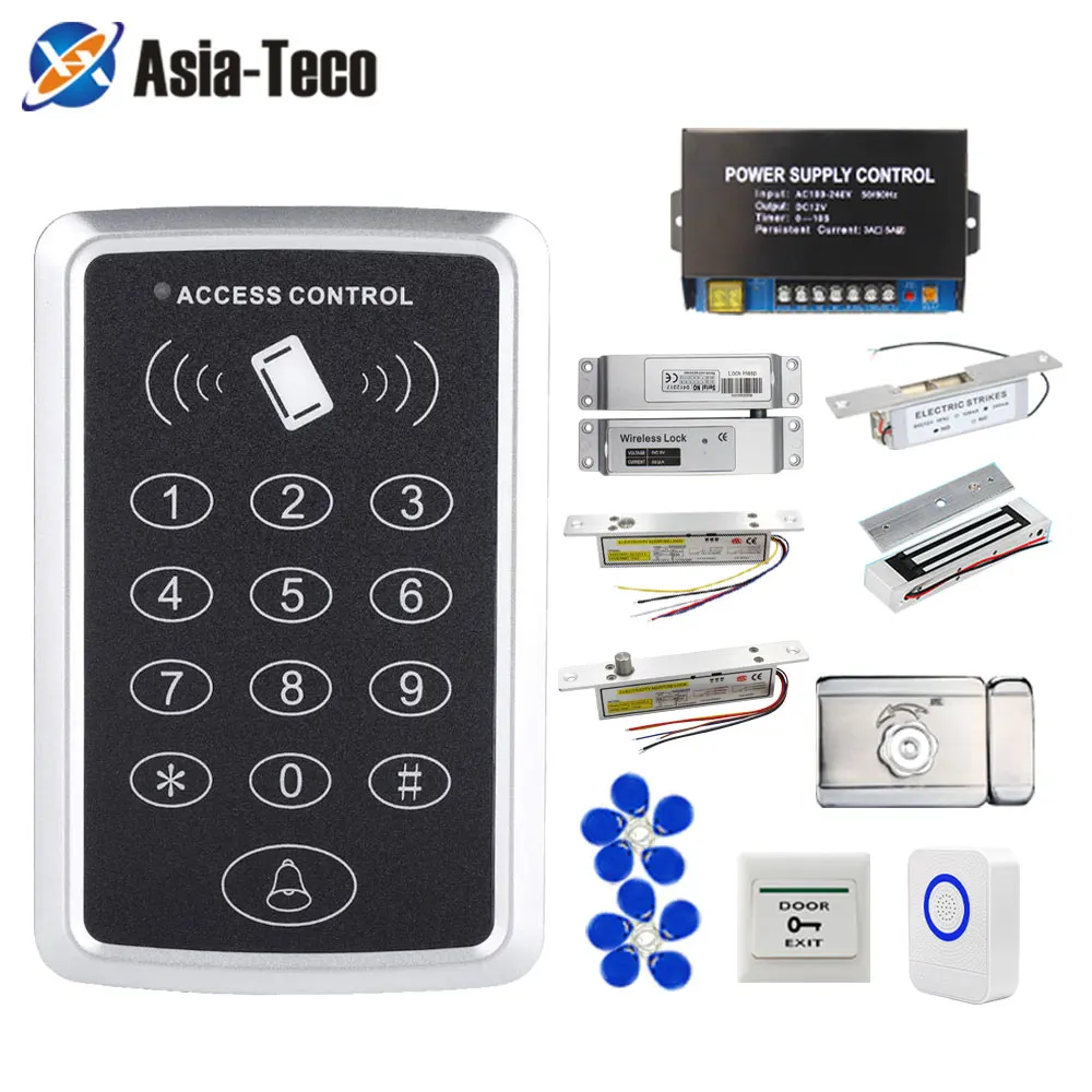 125Khz Door Access Control Kits RFID Keypad + 5A Power Supply + 180KG Electric Magnetic Strike Mortise Door Locks for Home Safe