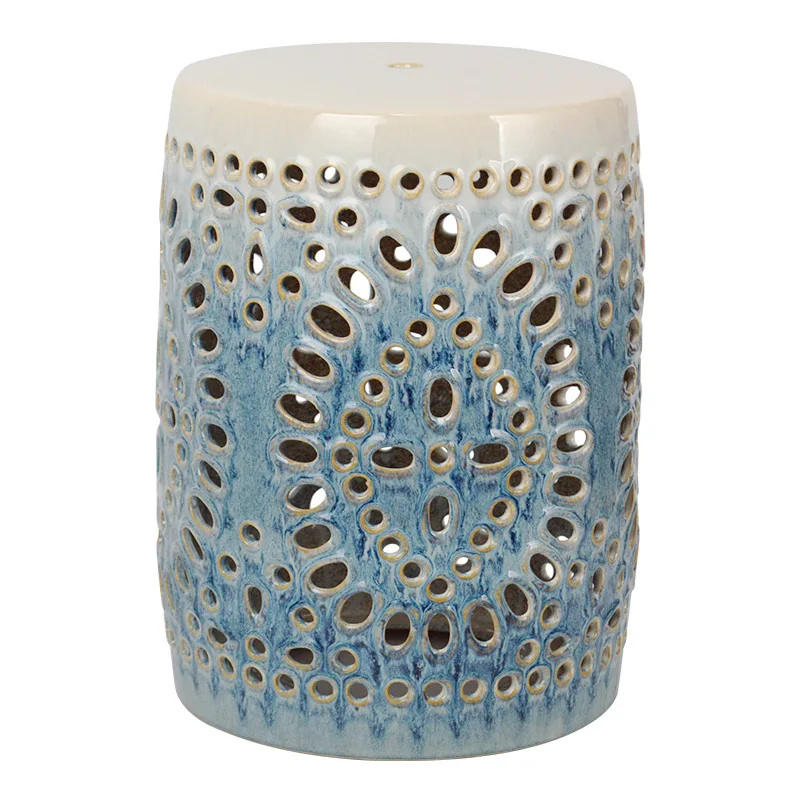 Creative hollow ceramic drum stool, foyer shoe changing stool, home decoration, outdoor ornaments, imitation round pier