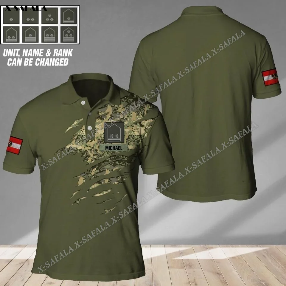 Rank Custom Italian Austria Ireland Norway Army Camo Veteran Soldier 3D Print High Quality Polo Shirt Men's Top Breathable