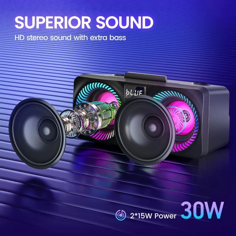 SD218 Wireless Karaoke Bluetooth Speaker PA System with 2 UHF Microphone Rhythm LED Lights USB/TF/AUX Portable Outdoor Subwoofer