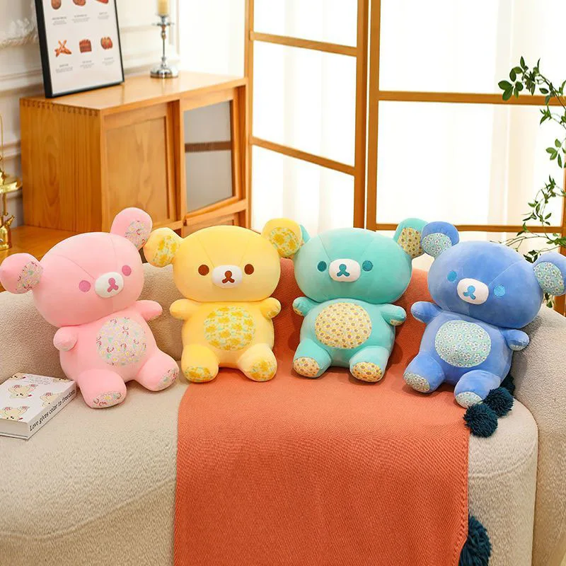

Adorable Pastel Rilakkuma Plush Toy Floral Pattern Stuffed Animal Pillow Lovely Gift for Birthday and Holiday Kawaii Kids Girls