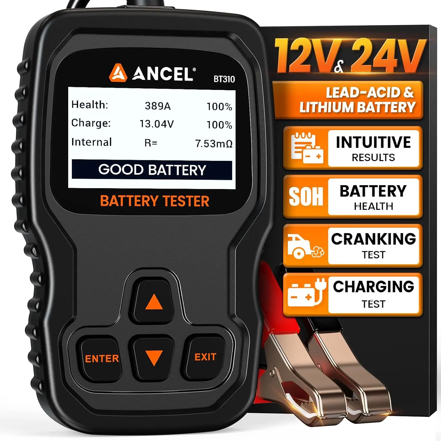 Tester Analizzatore Batteria Auto 12V 24V per Batterie al Piombo-Acido e al Litio, Tester Digitale di Carico Compatibile con Veicoli