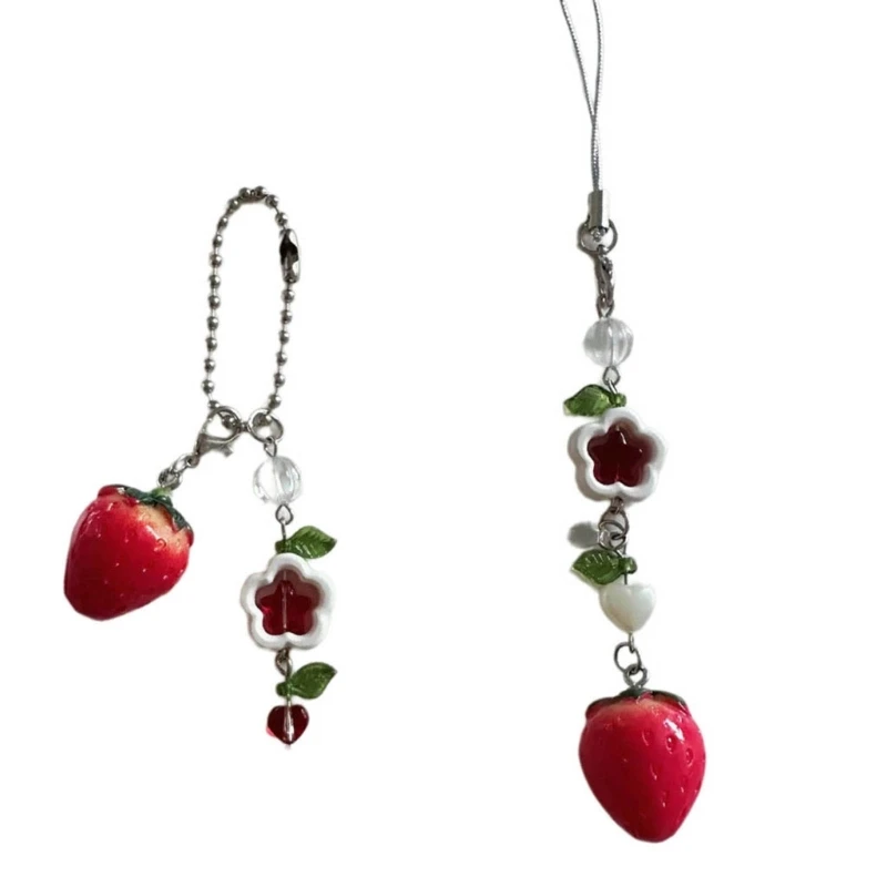 S1Y1 Portable Handmade Strawberry Phone Pendant Keyring for Fashion Individuals