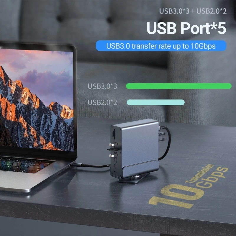 

Док-станция USB C, многопортовые концентраторы 15 в 1 с HDTV, VGA, двойным PD100W, RJ45 для скоростной зарядки ноутбука, порт мм