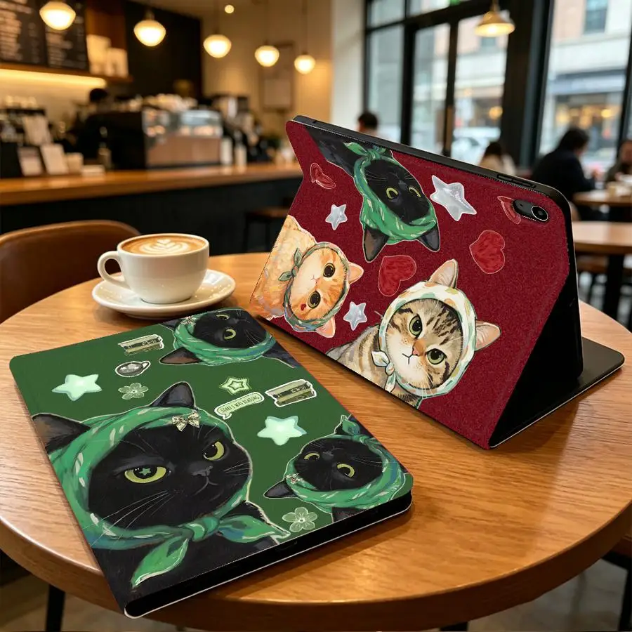 Cute Black Cat with Pencil Slot Case for Apple iPad Pro11 13 10th 7/8/9th Air 11 13 M4 M3 M2 A16 2026 Air 4/5/6th