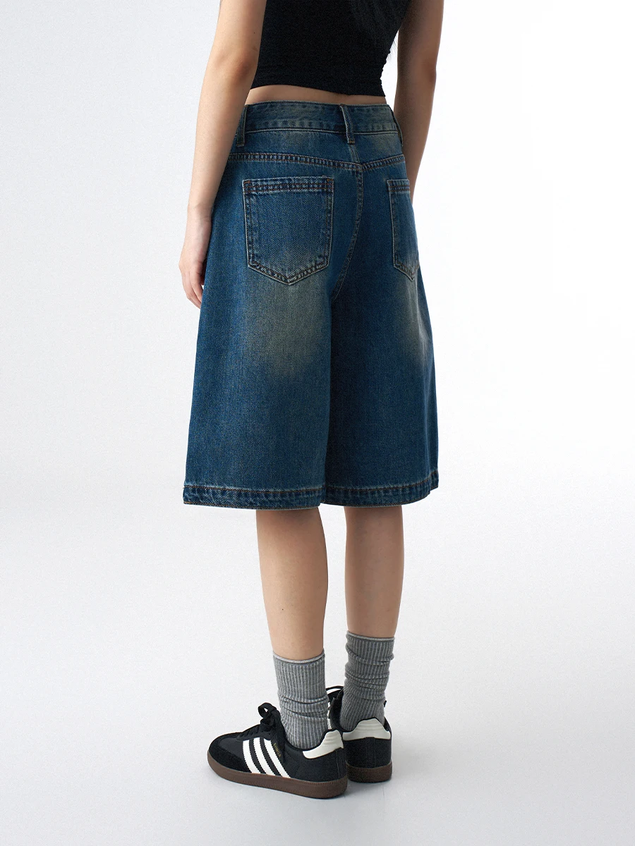 ZHISILAO 새로운 클래식 무릎 길이 데님 반바지 여성 빈티지 캐주얼 청바지 반바지 여름 2025 streetwear