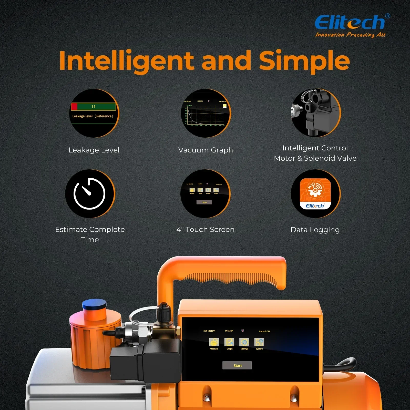 Elitech Vacuum Pump V7/9/12 CFM 2 Stage Intelligent Rotary Vane Vacuum Pump HVAC Touch Screen, Data Logging, Storage via App