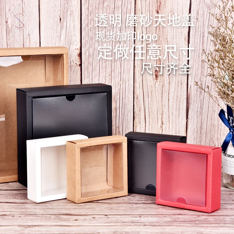 20pcs Kraft Box with Transparent Cover Carton Box Packaging for Business Party Wedding Candy Box for Guests Christmas Boxes