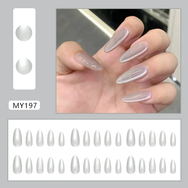 

30pcs Smoky Gray Press-On Nails - Minimalist Matte Long Almond Shape (Multi Sizes) Ins Style Neutral Color Nail Extensions