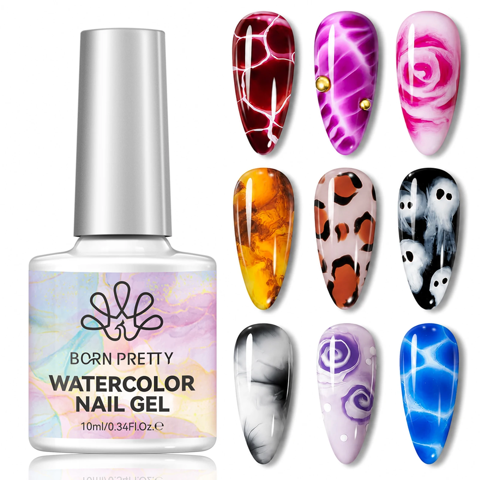 BORN PRETTY Clear Watercolor Gel Nail Polish Marble UV Gel Soak Off Spreading Gradient Painting Gel Fall Winter Season Manicure