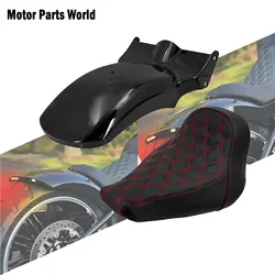 Motorcycle Driver Solo Seat Cushion Rear Fender Mudguard Cover With LED Light For Harley Softail Breakout Fat Boy FXDR 2018-2023