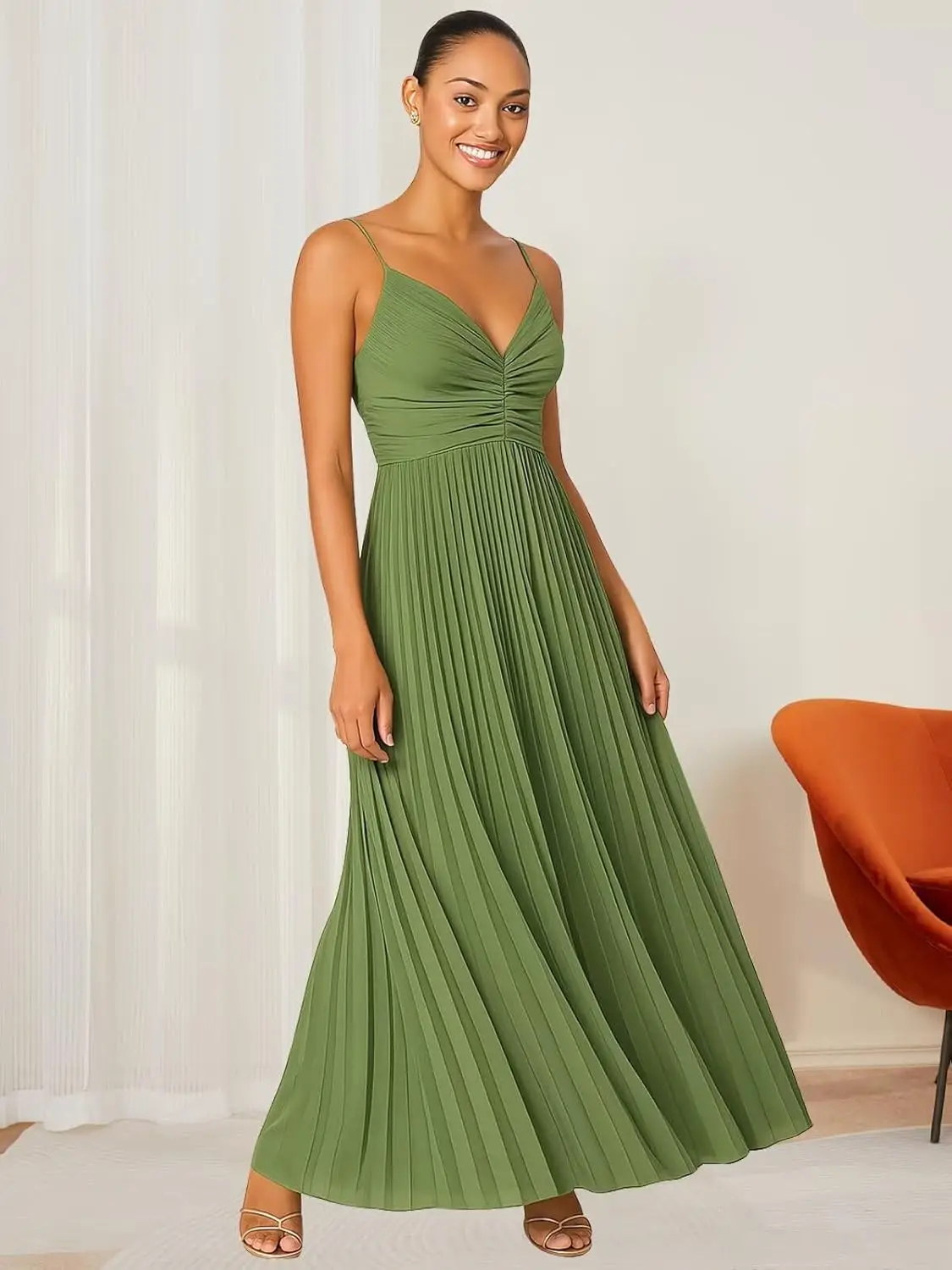 Vestidos de dama de honor de satén con plisado largo cuello en V tirantes finos vestido Formal vestido Formal mujer elegante vestido de fiesta de lujo